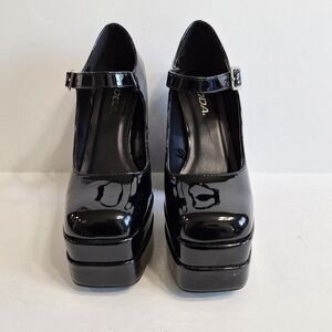 Soda Y2K Platform Black Patent Leather Mary Jane Chunky Heel Shoes Size 8